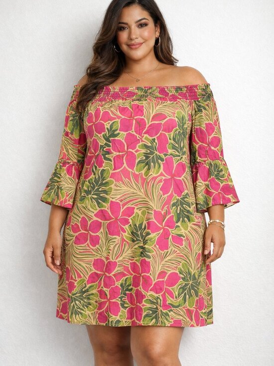 Mlle Gabrielle Dresses & Skirts - Off Shoulder Bell Sleeve Dress 2X Resort Vacation Boho Coastal